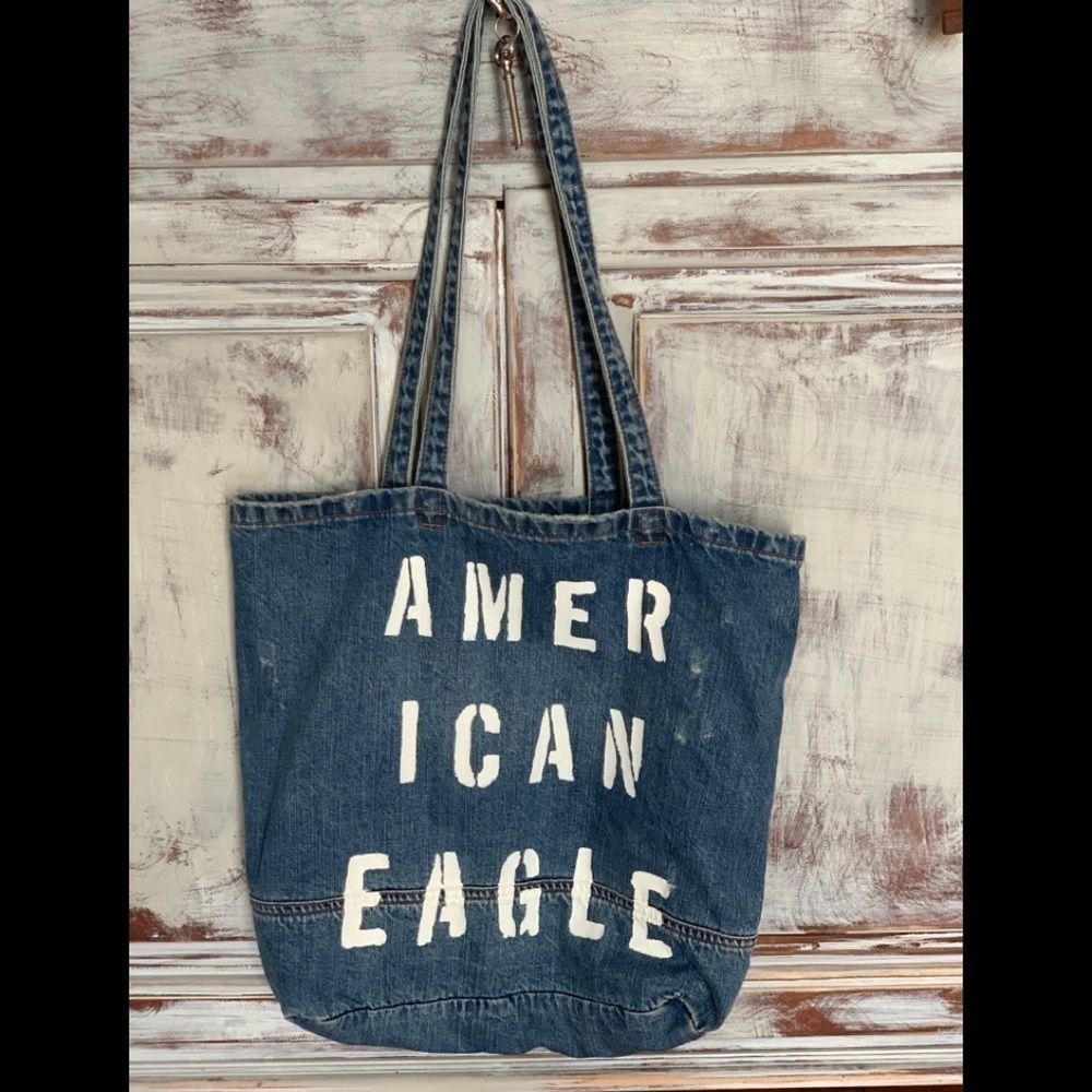 American Eagle Distressed Denim Logo Tote​​​​​​​​​ - Picture 4 of 5